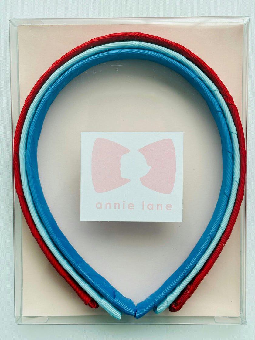 Set of three headbands - red, light blue and capri blue