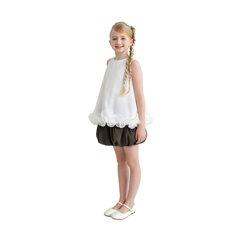 White Ruffle Puff Skirt Set