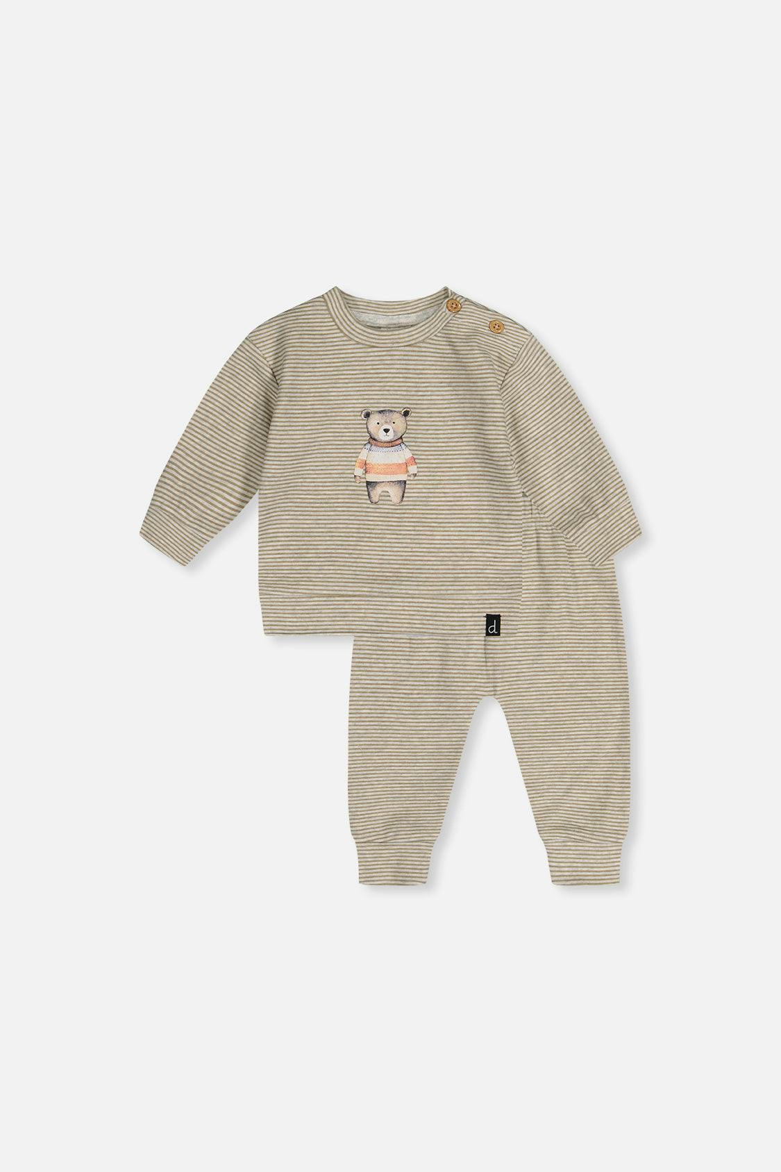 Organic Cotton Pants And Top Set Brown And White Stripes