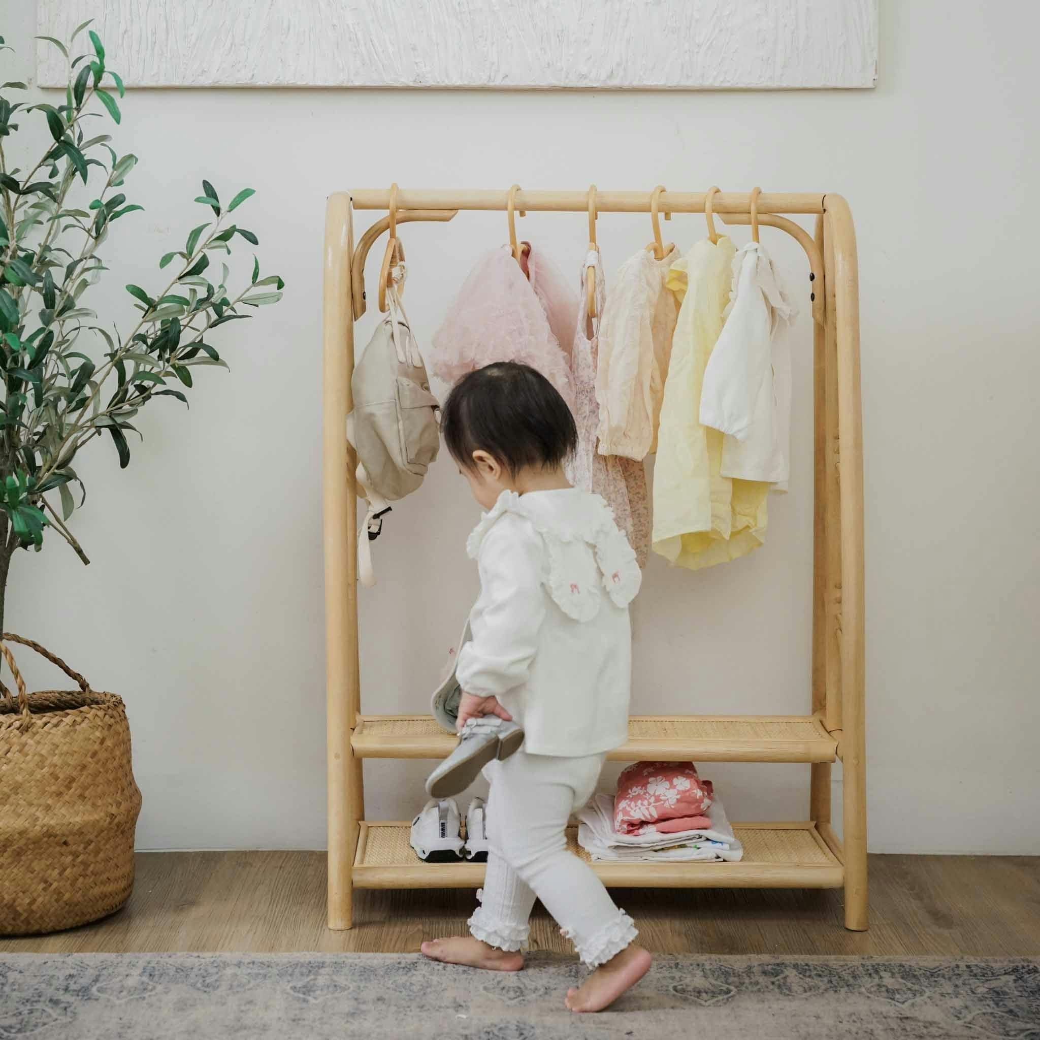 Handcrafted - Belle Kids Montessori Clothing Rack (Natural) - Rattan Wicker