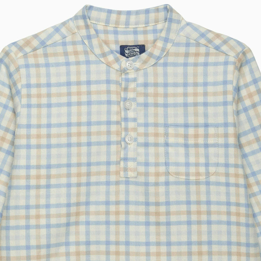 Baby Oscar Shirt in Pale Blue/Oatmeal Check