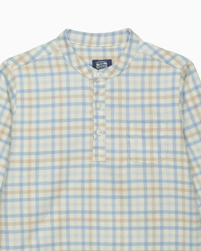 Baby Oscar Shirt in Pale Blue/Oatmeal Check