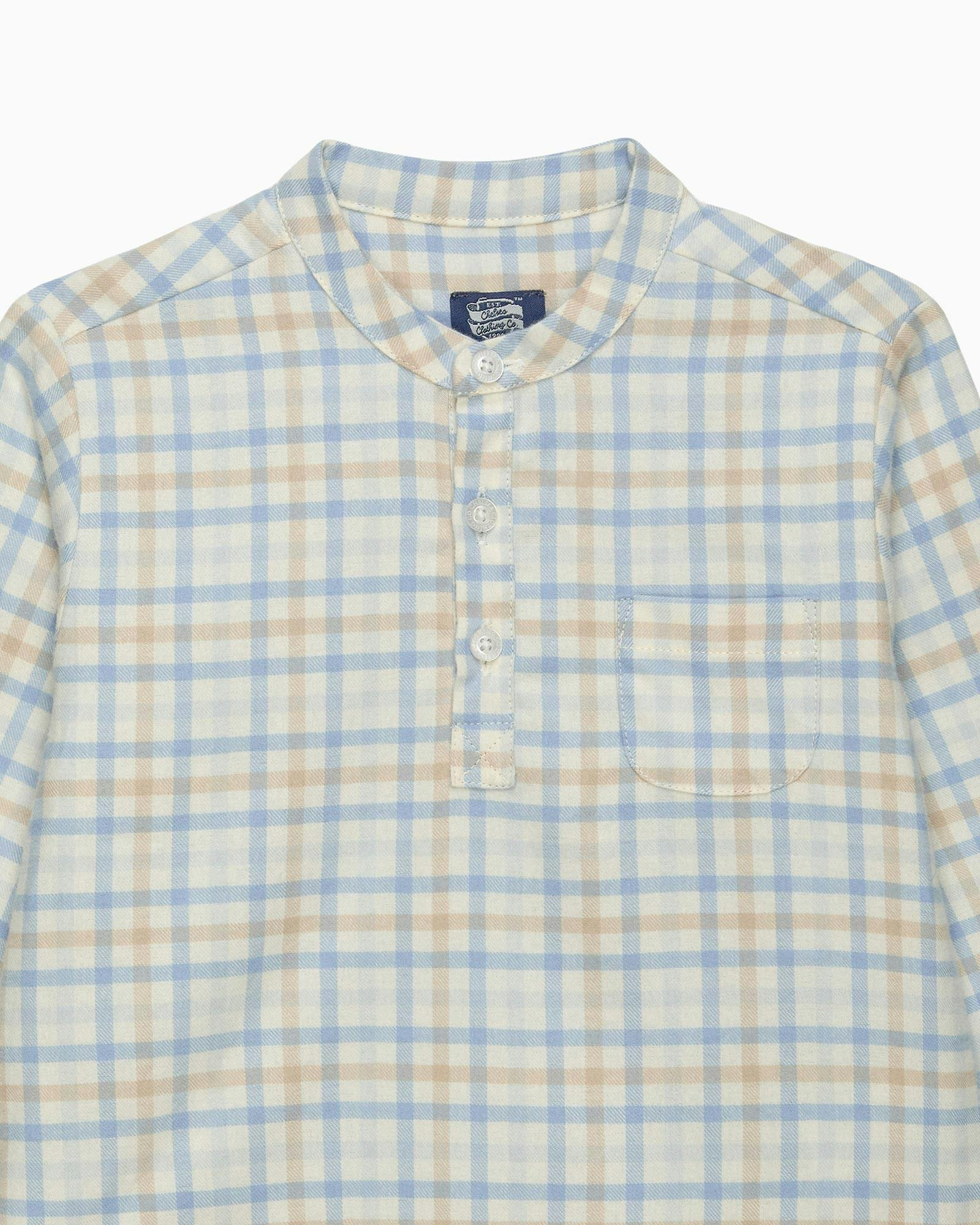 Baby Oscar Shirt in Pale Blue/Oatmeal Check