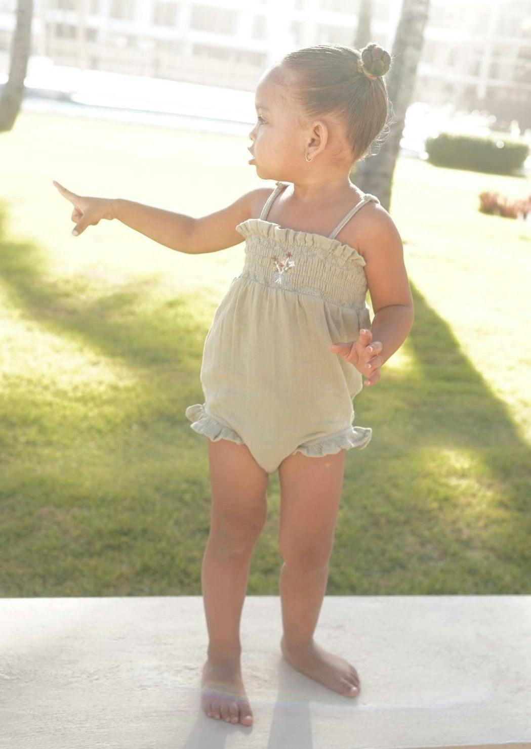 Gabrielle | Organic Muslin Cotton Bouquet Onesie | Sage