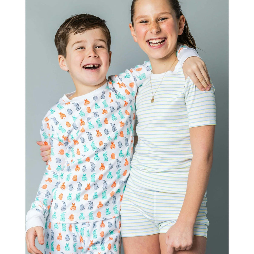 The Organic Short Sleeve Pajama Set [Lemon Double Stripe]