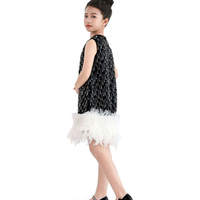 Black & White Feathered Glam Dress