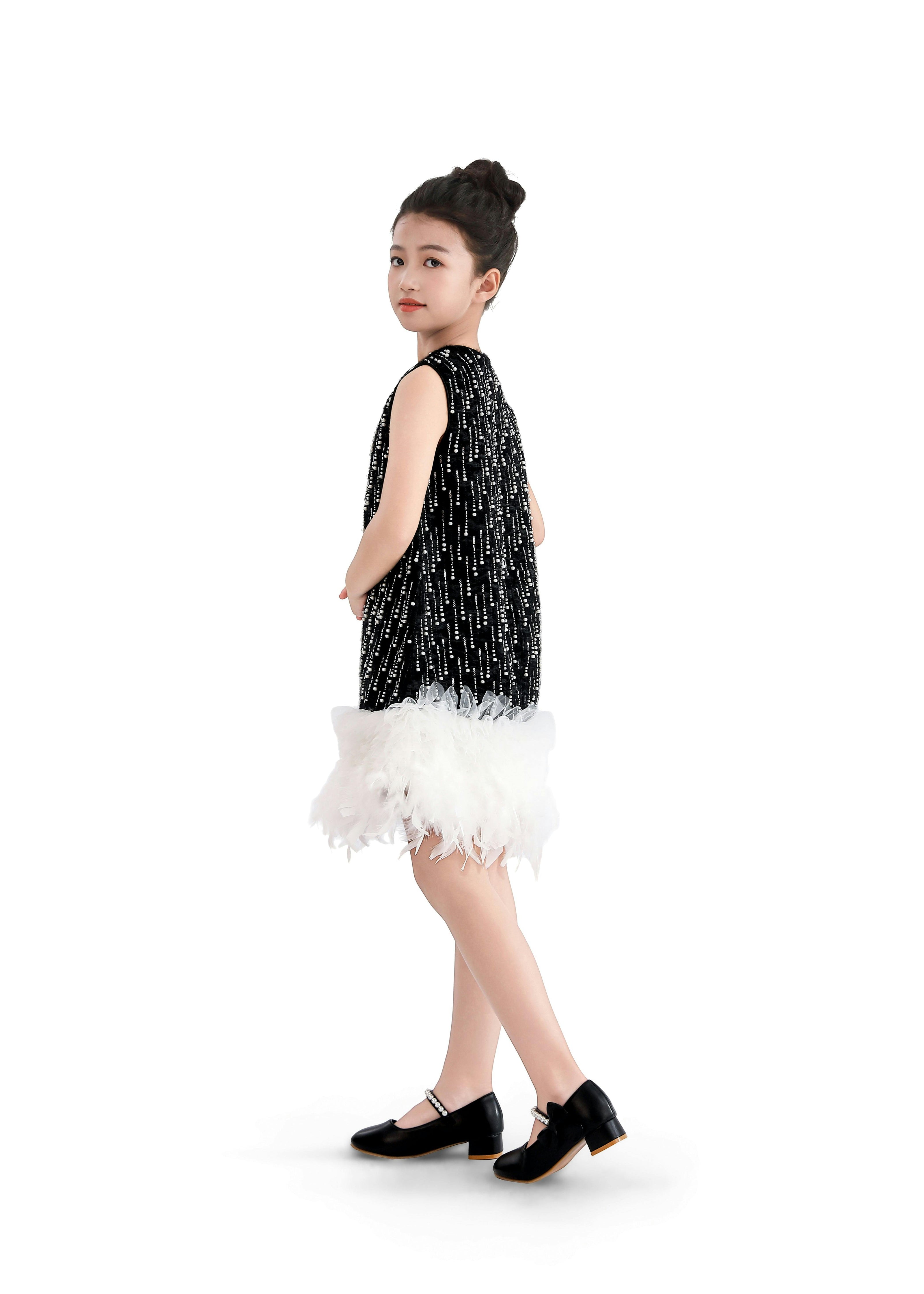 Black & White Feathered Glam Dress