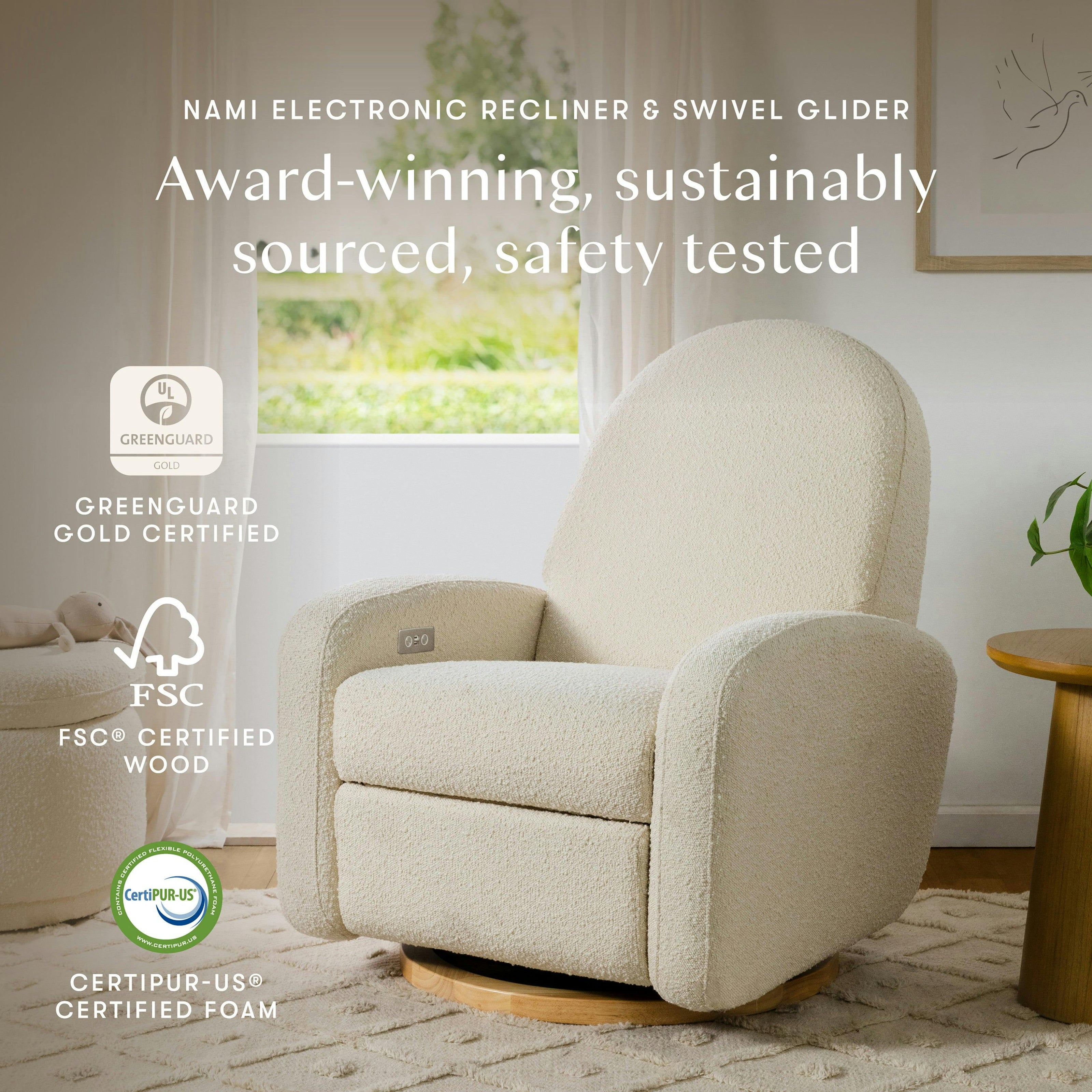 Babyletto Nami Electronic Recliner and Swivel Glider Recliner with USB port