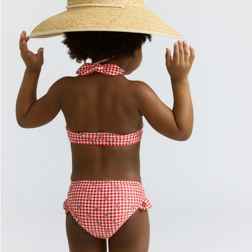 girls cranberry gingham halter scoop neck bikini