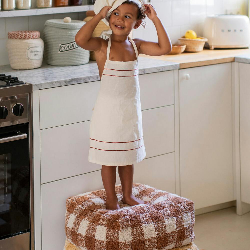 Vichy Plush Tablecloth-Inspired Pouf