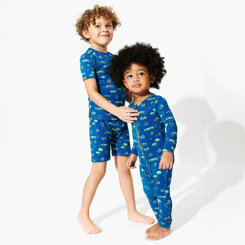 Monaco Blue Bamboo Kids Pajama Short Set