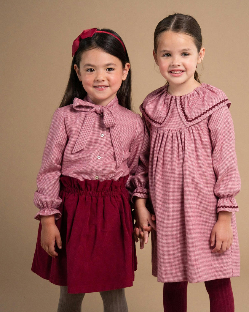 Pierrot Dress Burgundy Minicheck