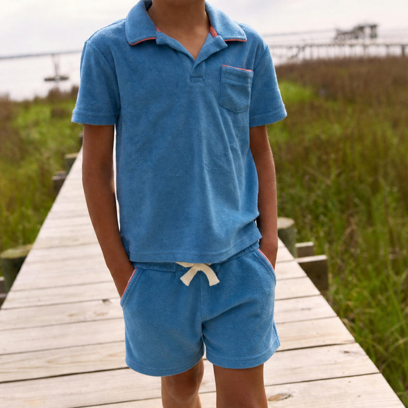 boys cerulean blue french terry short