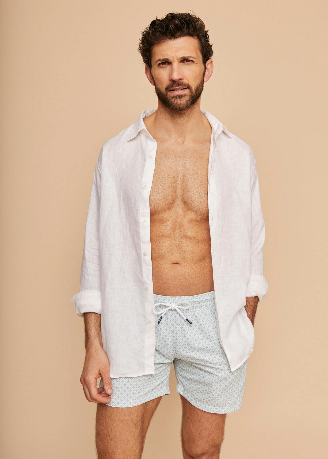 Pale Green Geo Men's Swim Shorts