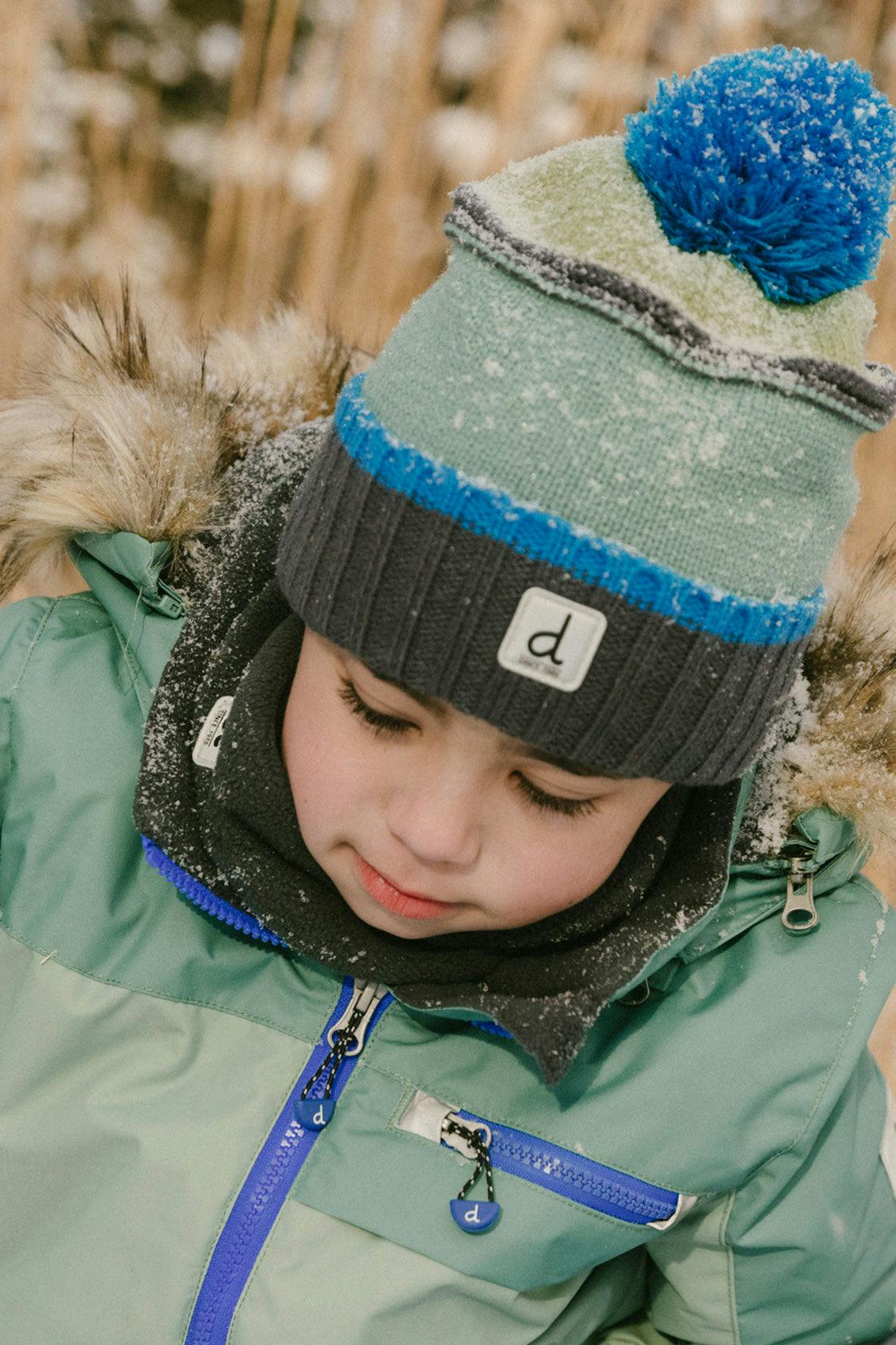 Winter Knit Hat with Pompom Blue and Grey Knitwear