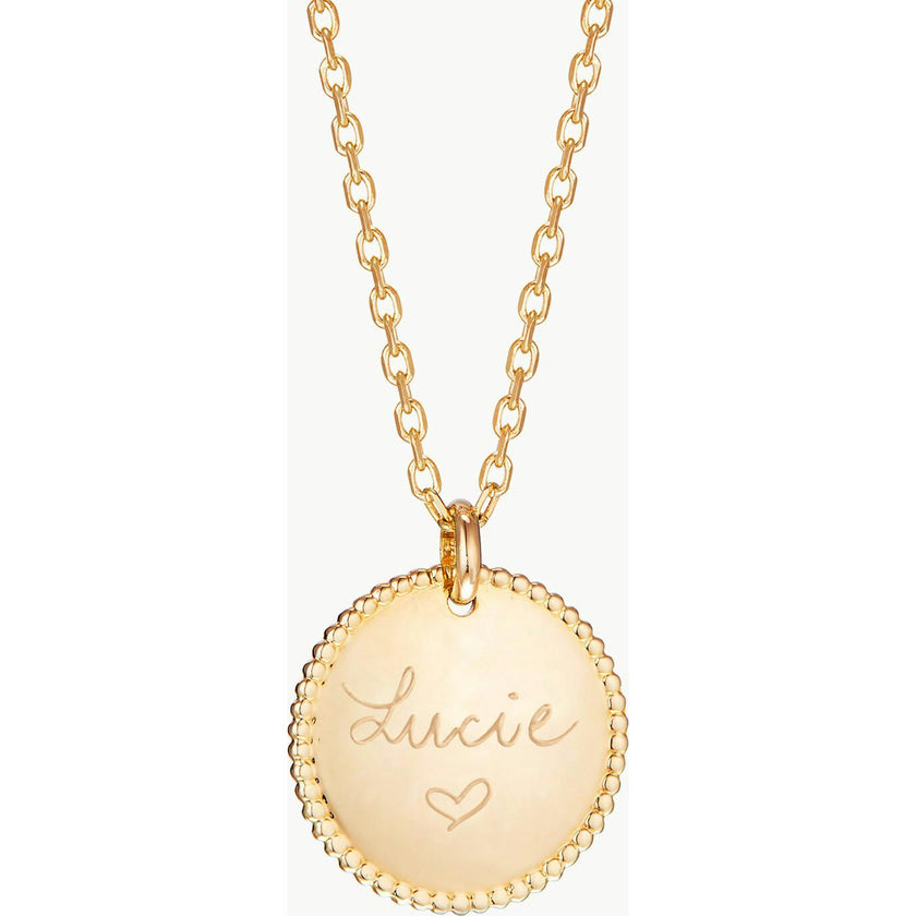 Personalized Beaded Disc Necklace, 14k Gold Plated
