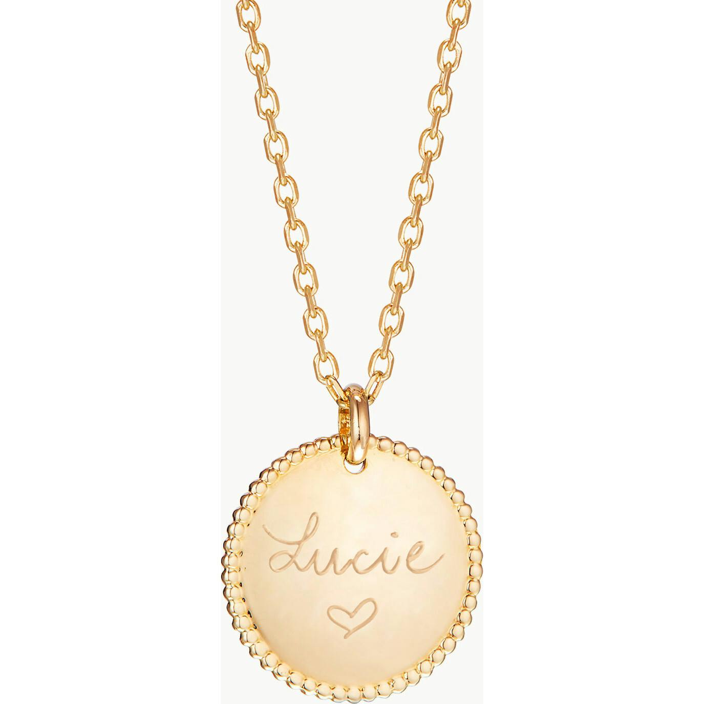 Personalized Beaded Disc Necklace, 14k Gold Plated