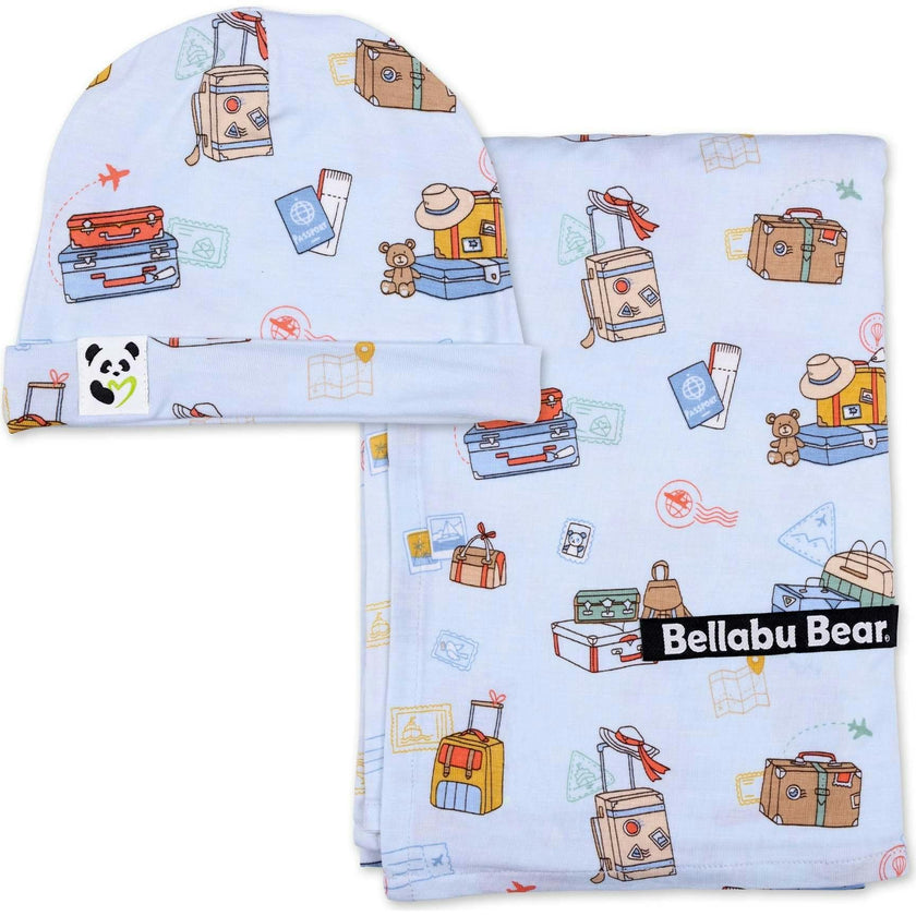 Vintage Suitcases Bamboo Swaddle & Beanie Set