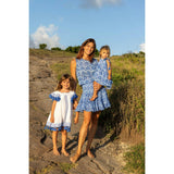 Serena Girl's Tassel Dress White Lapis Blue Embroidery, Blue