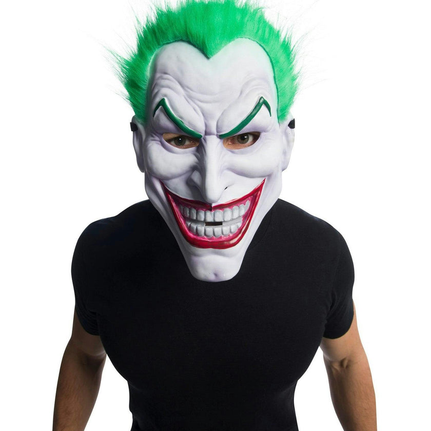 Adult Batman Grinning Joker Mask with Plush Hair