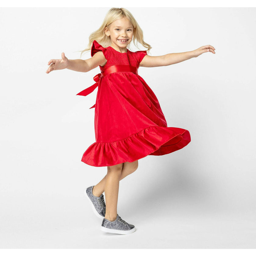 Poppy Smocked Velvet Girls Party Dress