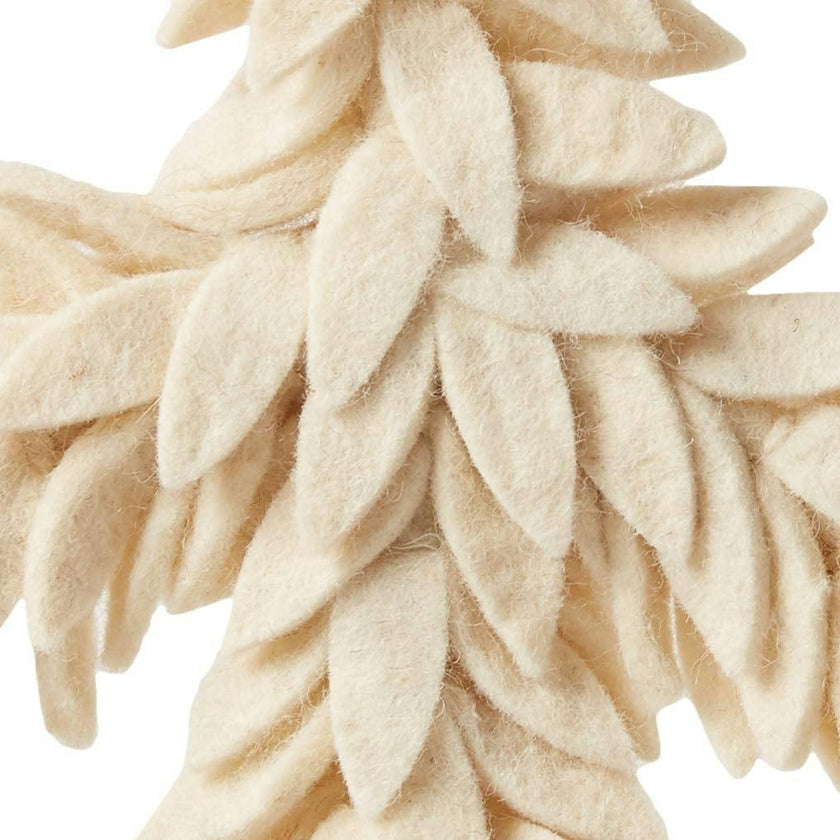 Handmade Hand Felted Wool Wreath - Peace Symbol Cream - 14"