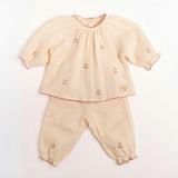 Gauze Two Piece Set in Embroidered Cherries