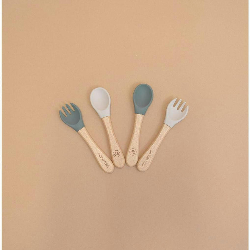 Silicone & Wooden Spoon & Spork Set
