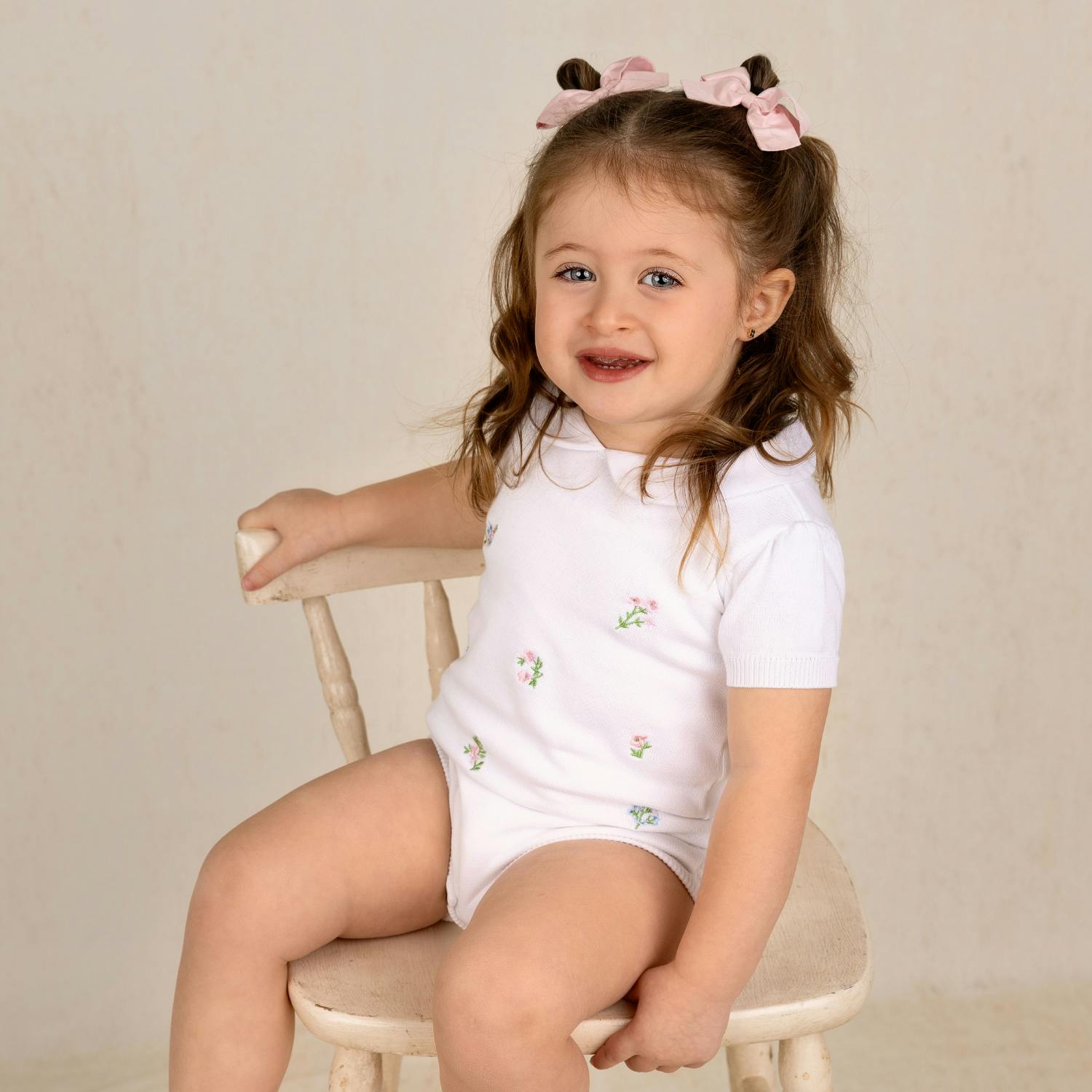 Girls Embroidered Garden Knit Romper