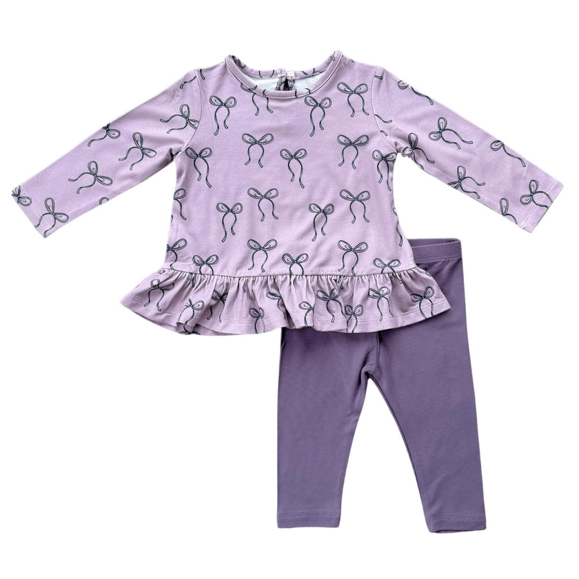 Long Sleeve Peplum Set Lavender Cloud Checkered