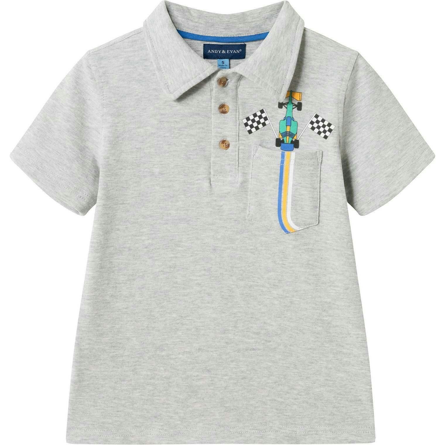 Boys Short Sleeve Polo | Race Car Graphic Pocket