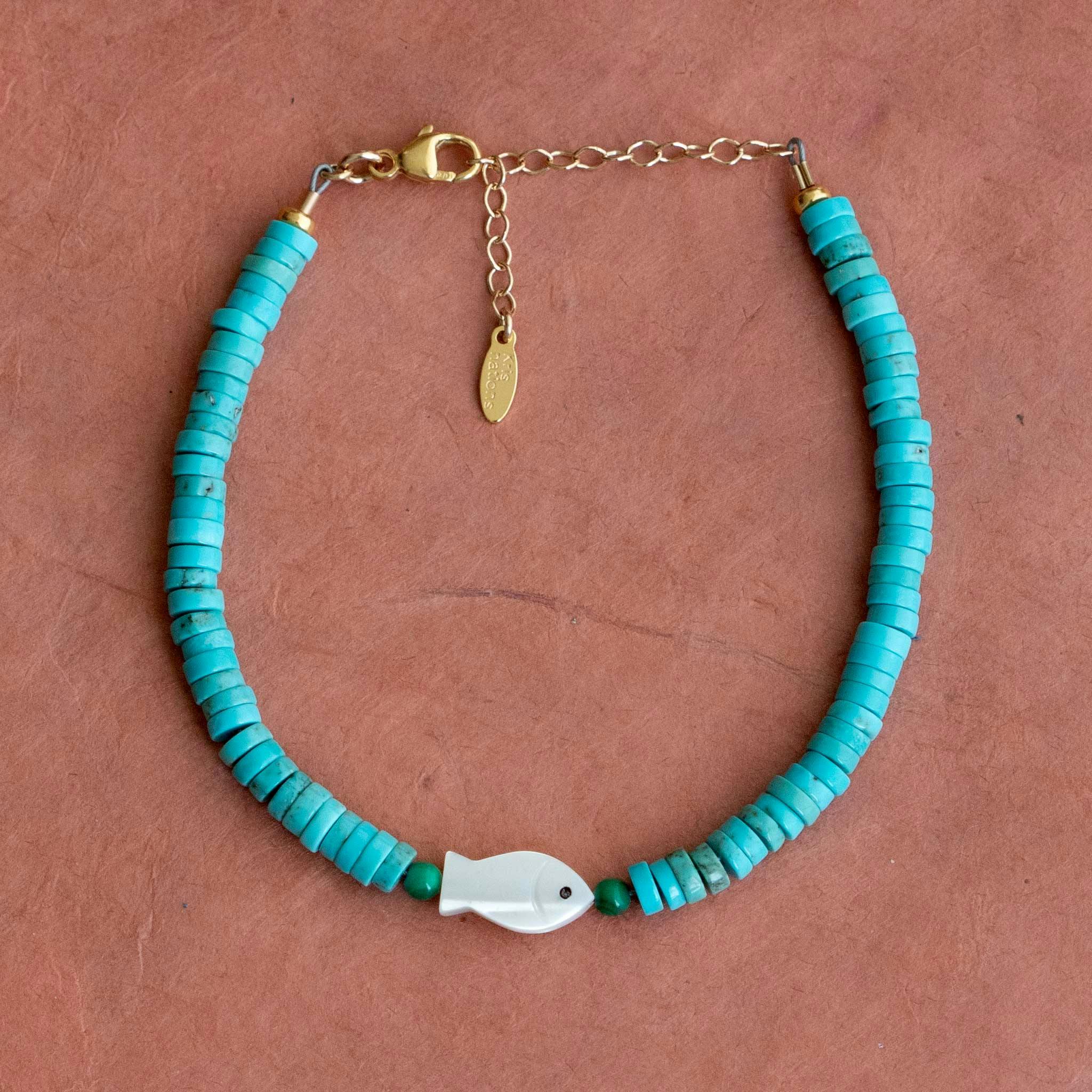 Turquoise & Mother of Pearl Fish Bracelet