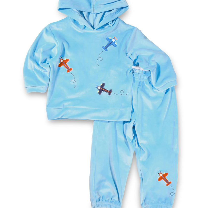 Velour Hoodie With Airplanes