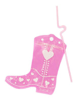 Packed Party Valentine Cowboy Boot Drink Pouches Set of 10 - Heart-Studded Boot-Shaped Reusable Drink Bags with Bendy Straws, 8 oz BPA-Free, 8x7 Inch