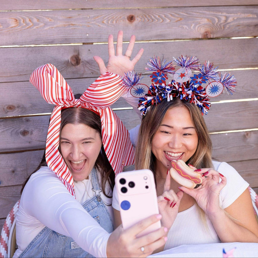 Packed Party Sweetheart Striped Jumbo Bow Headband - Red and White Striped Oversized Satin Bow Headband for Holiday Parties and Festive Photo Ops, One Size