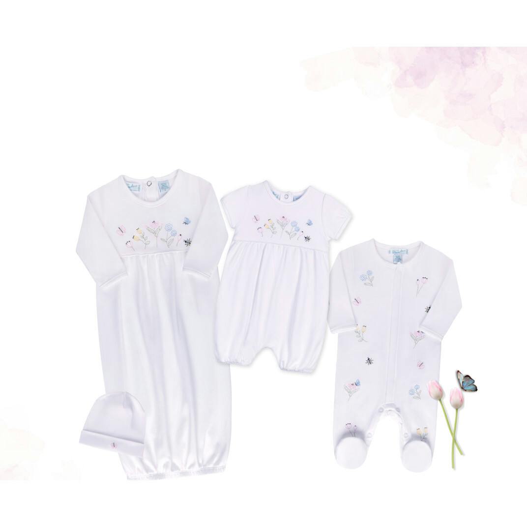 Garden Embroidered Cotton Romper w/Hat White