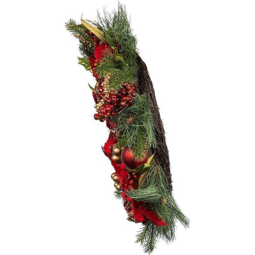 24-Inch Unlit Gold and Red Poinsettia Wreath