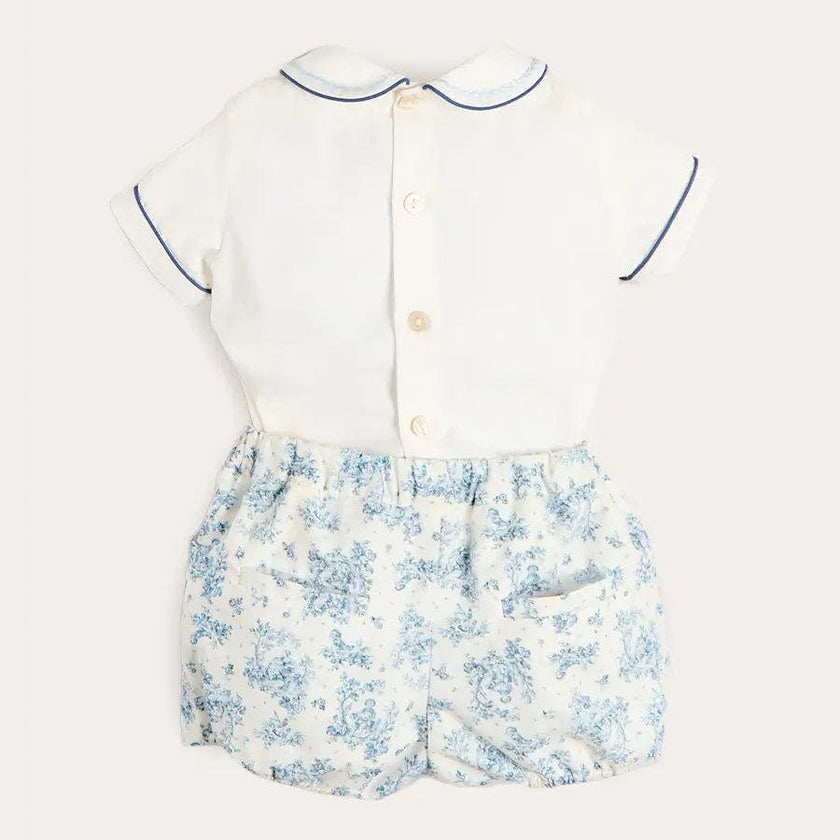 Audrey Toile Peter Pan Collar Hand Smocked Two Piece Set in Blue (6mths-3yrs)