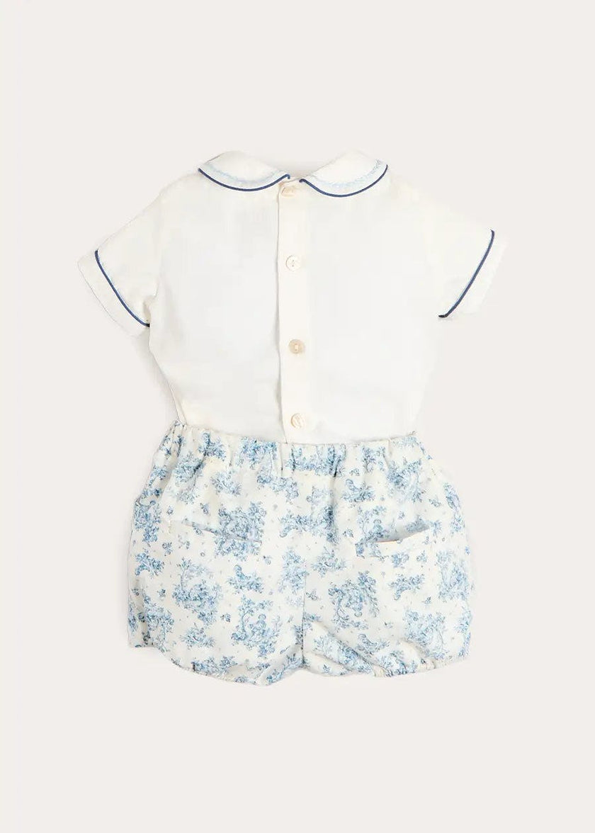 Audrey Toile Peter Pan Collar Hand Smocked Two Piece Set in Blue (6mths-3yrs)