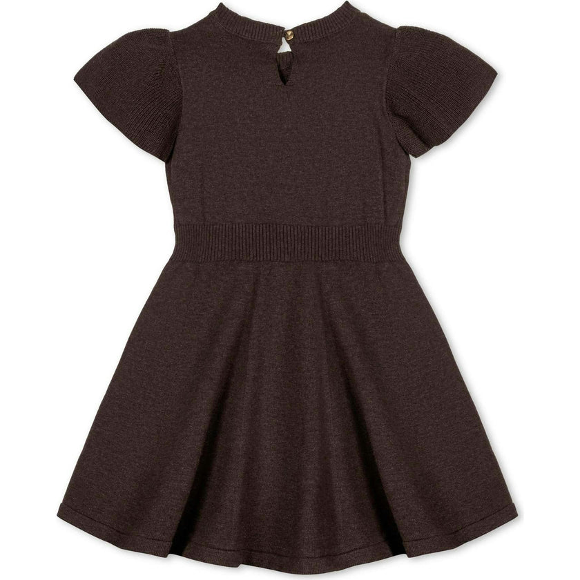 Girl's Organic Flutter Sleeve Cable Sweater Dress, Brown