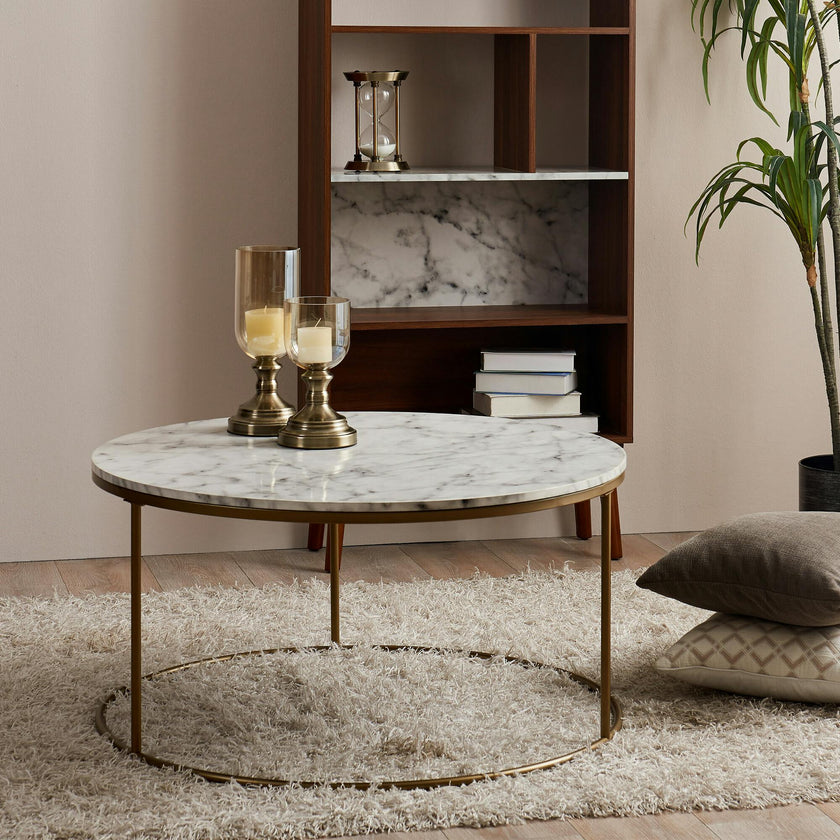Marmo Modern Marble-Look Round Coffee Table