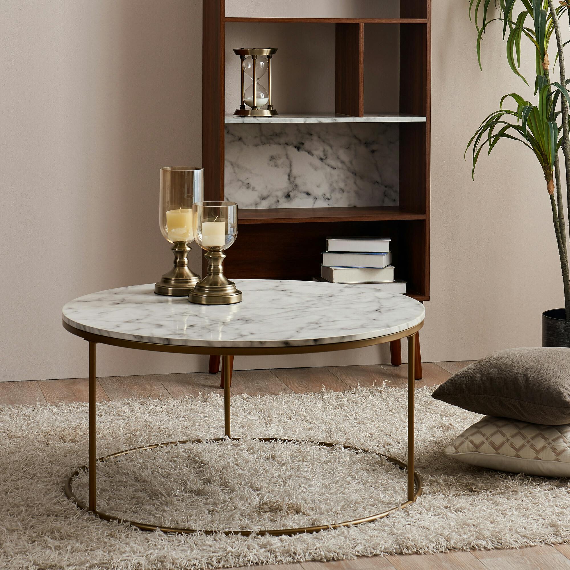 Marmo Modern Marble-Look Round Coffee Table