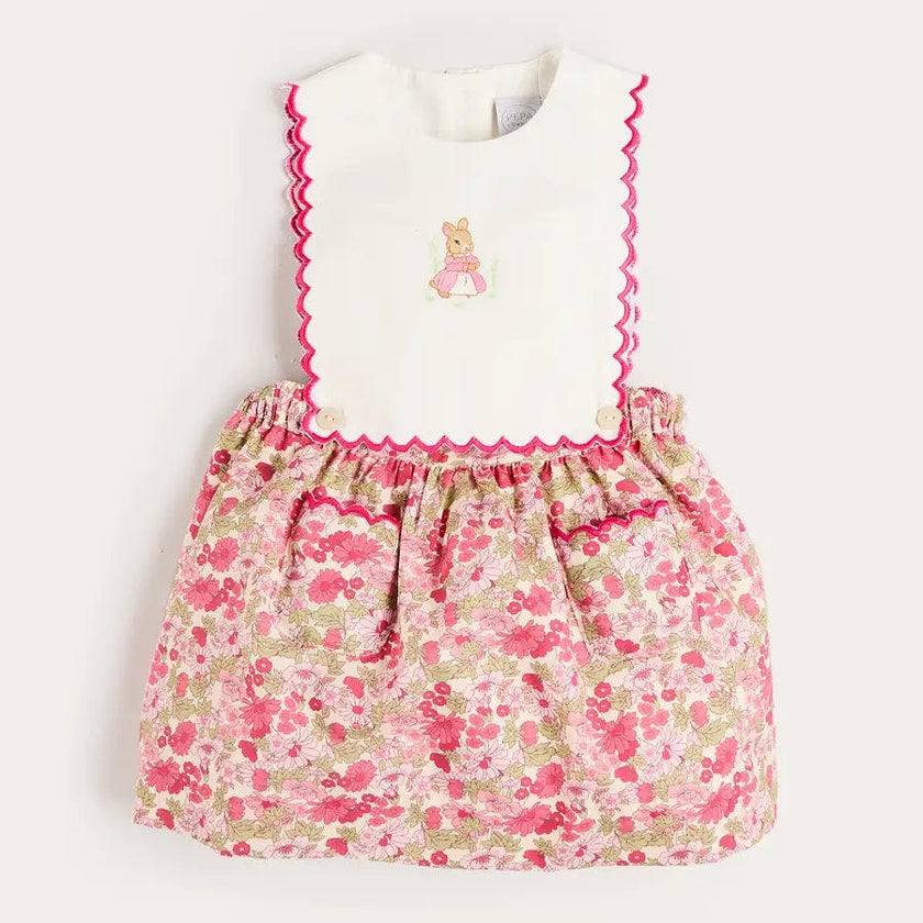 Margret Floral Bunny Embroidered Scallop Detail Pinafore Skirt in Pink (18mths-6yrs)