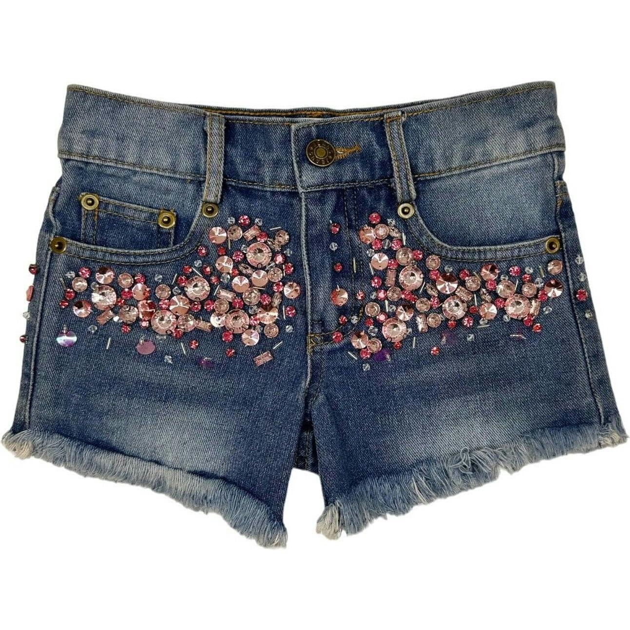 Crystal Frayed Hem Denim Short