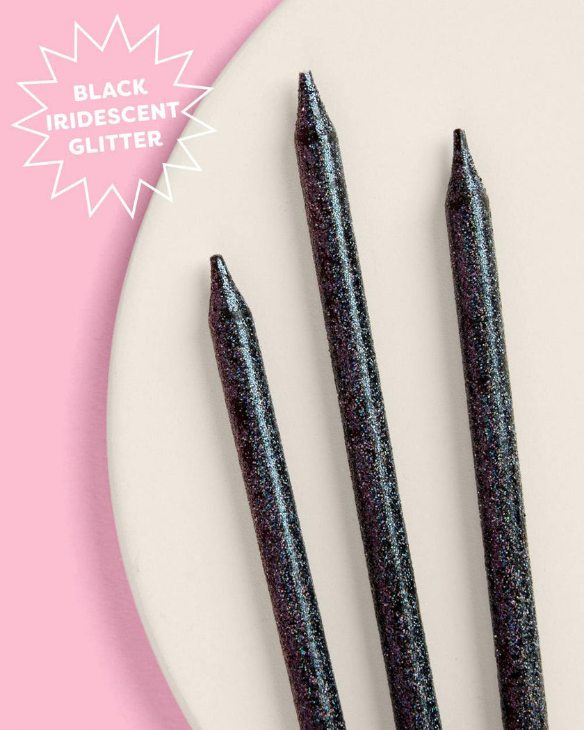 Midnight Sparkle Candles - 10 black glitter candles