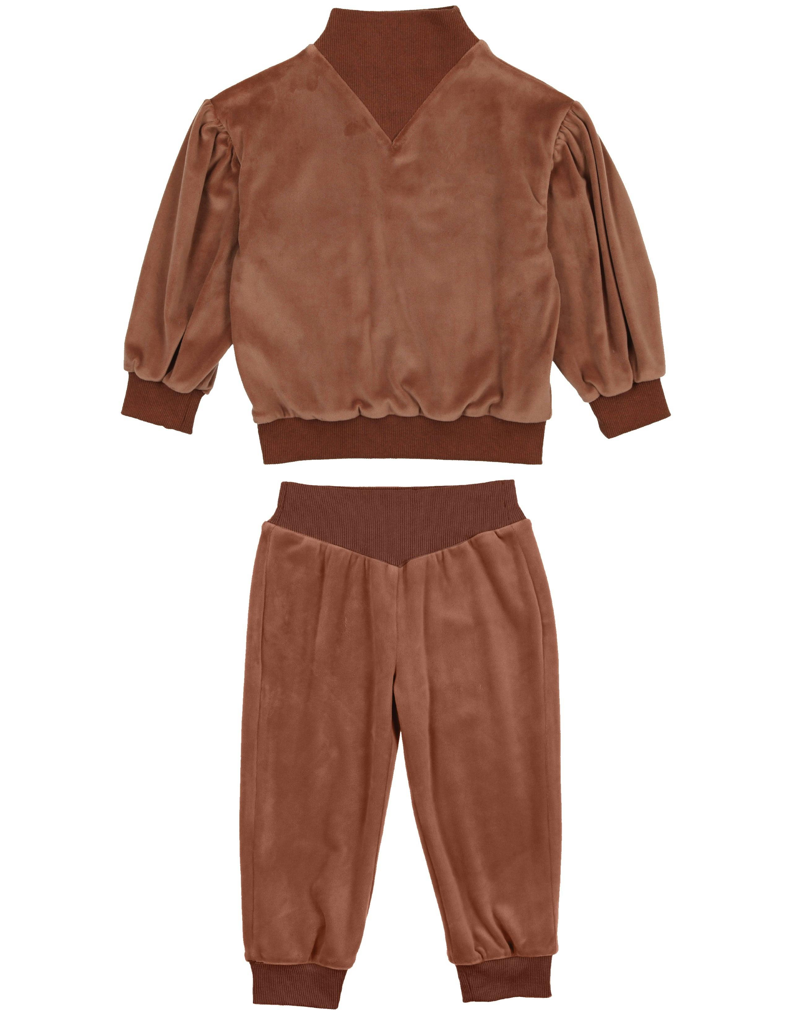 Baby Girls Velour Neck Sweater & Pant 2-Piece Set