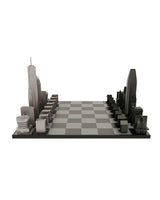 Chess Set Stainless Steel NEW YORK vs SAN FRANCISCO with B/W Hatch Board
