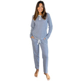 Women's Marina Jersey Long PJ Set - Navy Stripe Organic Stretch Cotton
