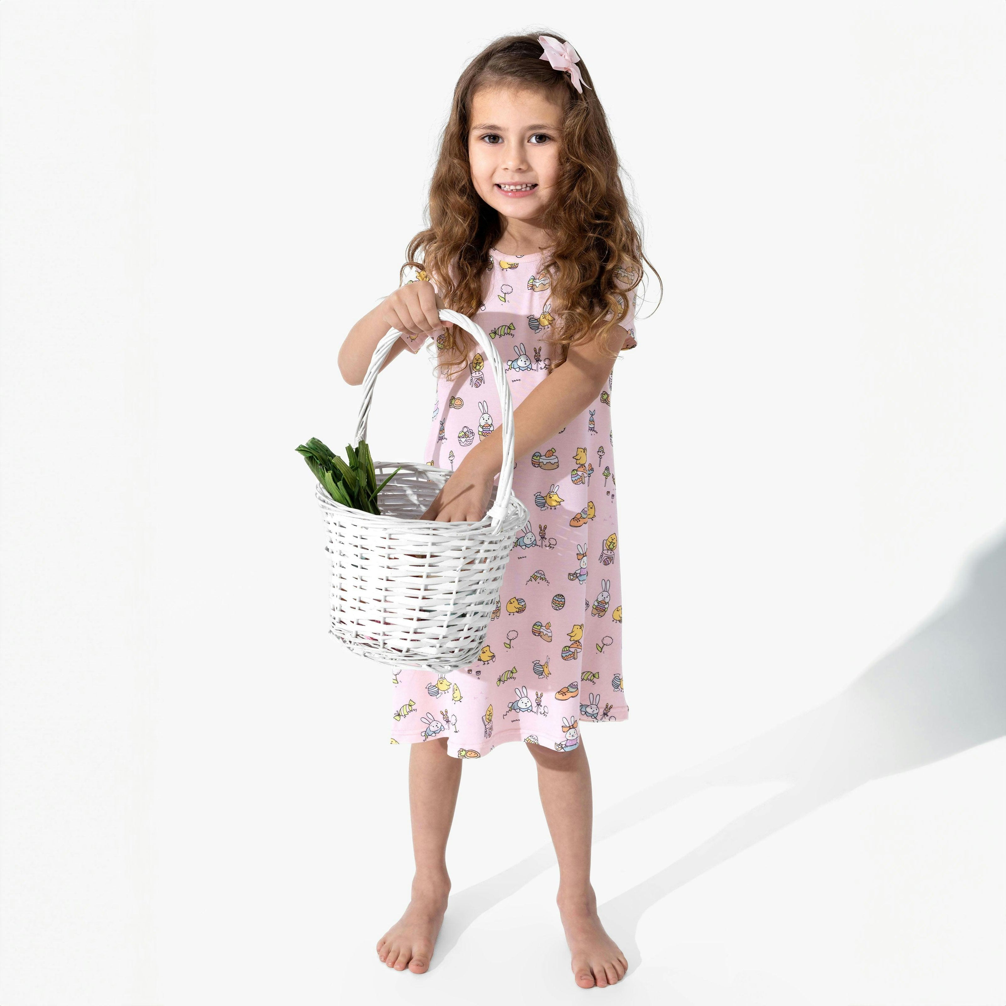 Easter Pink Bamboo Girls' Short Sleeve Dress