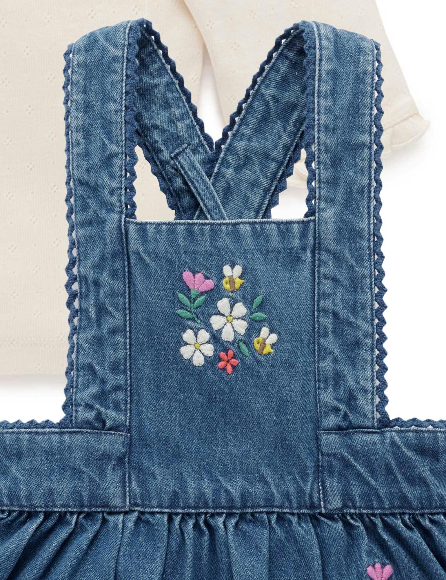 Embroidered Pinnie Set Mid Denim
